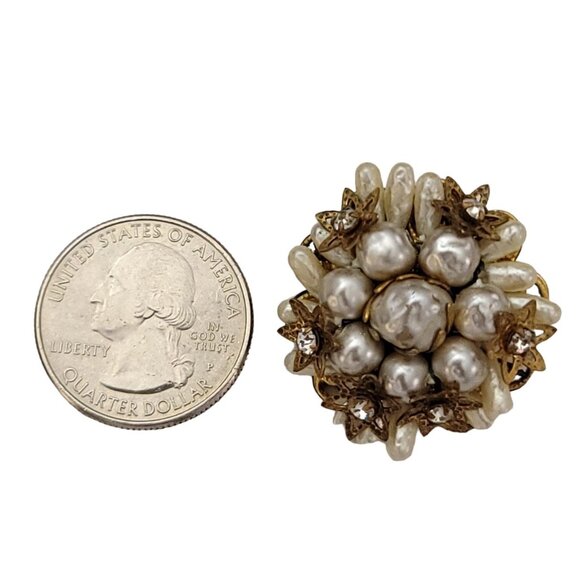 Robert Vintage Faux Pearl Rose Montees Rhinestones Bead Cluster Earrings, K403 - Picture 5 of 7